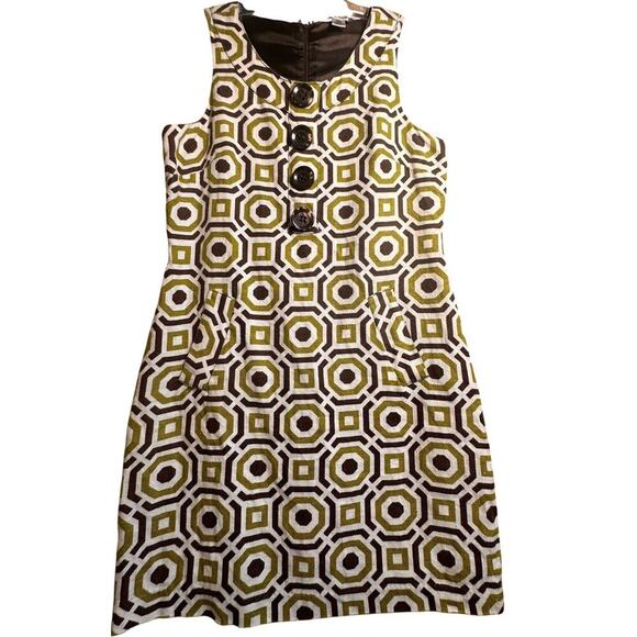 Richard Malcolm Sz 6 100% Linen Green Brown Mod Canvas Sheath Pockets‎ Retro Zip - Picture 3 of 16